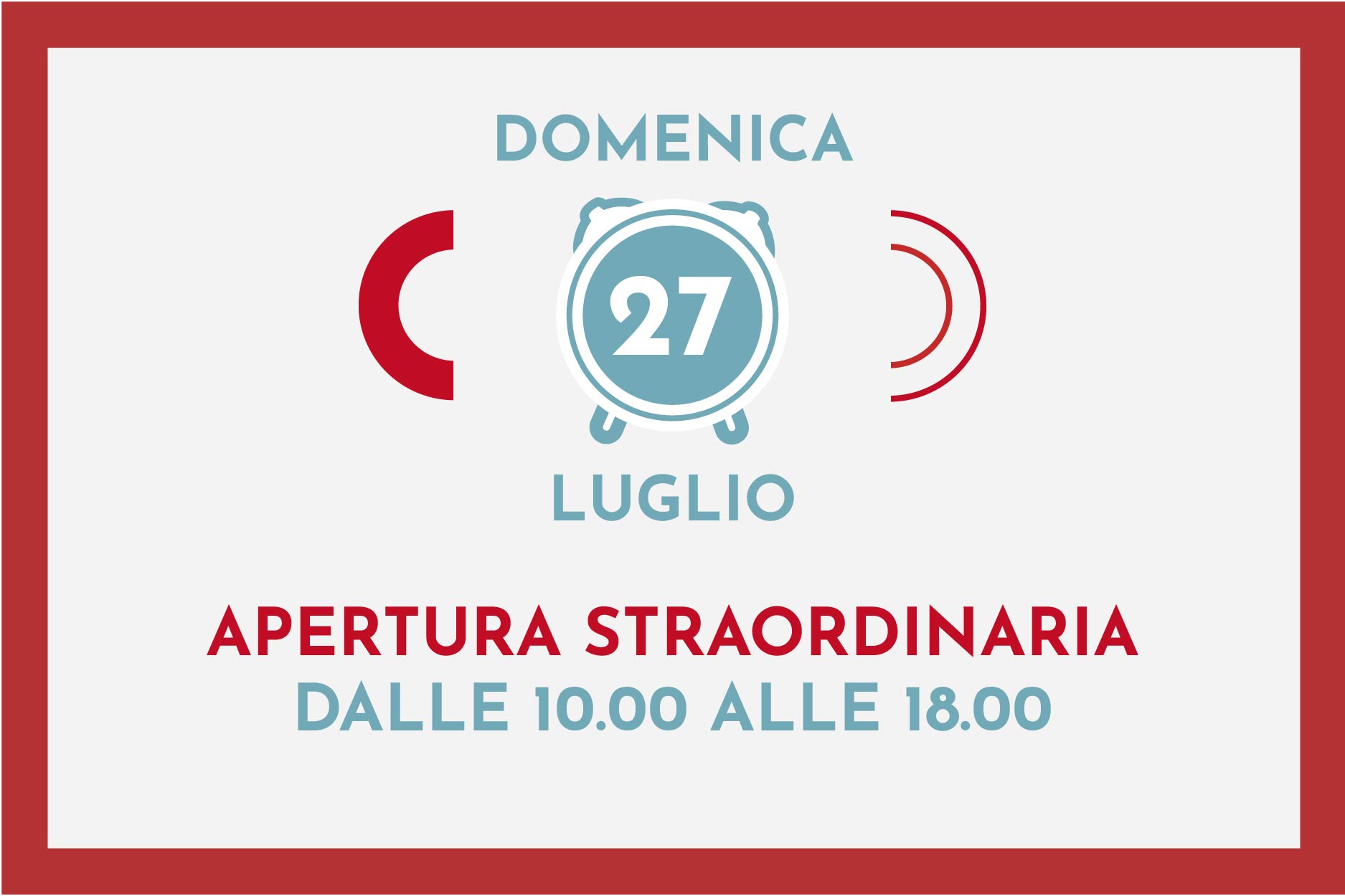 APERTURA STRAORDINARIA domenica 27 Luglio il CENTRO CENTRO resterà aperto dalle 10:00 alle 18:00.