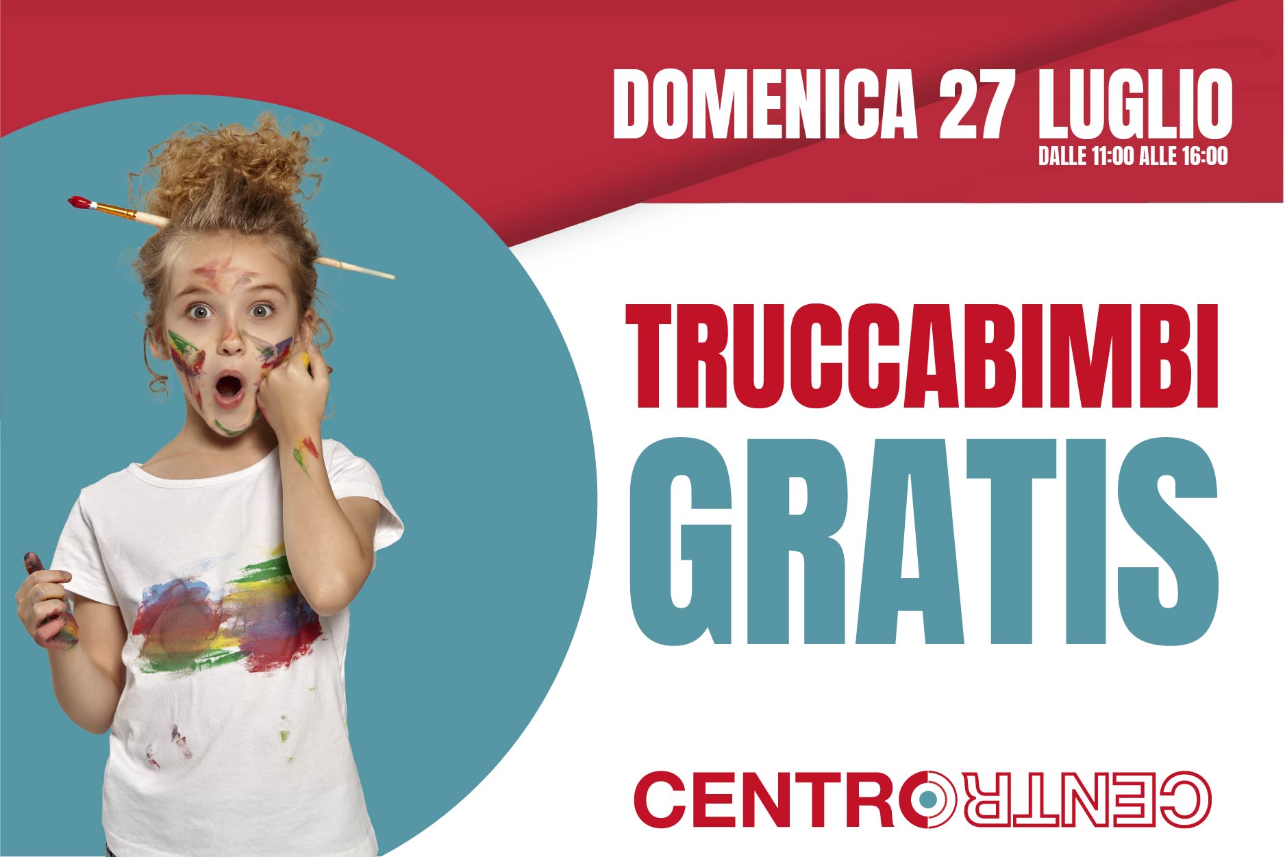 ✨ Domenica 27 luglio il divertimento è assicurato! Vieni al Centro Centro e approfitta della postazione truccabimbi GRATIS, aperta dalle 11:00 alle 16:00. Ti aspettiamo al piano terra per colorare la giornata dei più piccoli! 🎨✨