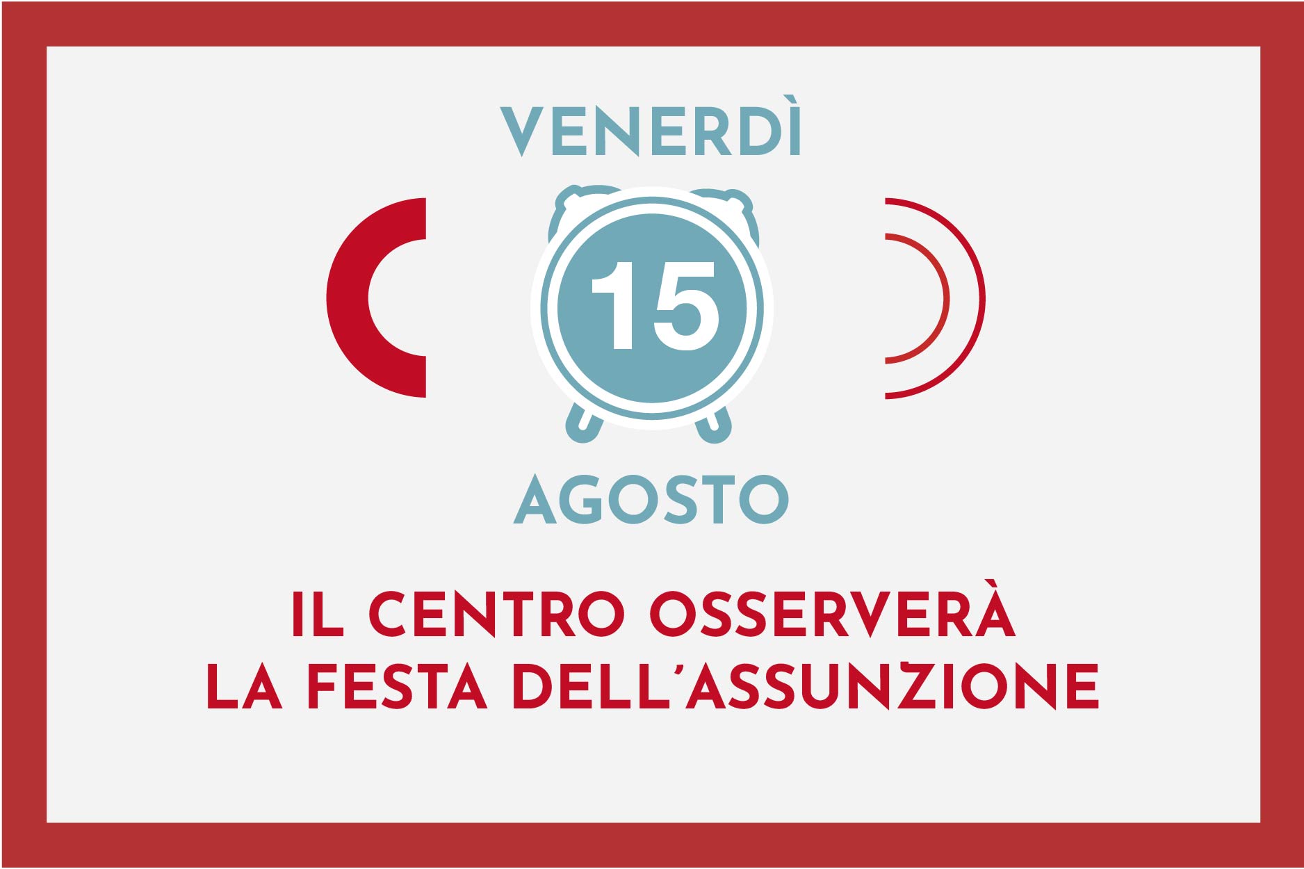 Venerdì 15 Agosto il CENTROCENTRO osserverà la festa dell’Assunzione, ci vediamo sabato 16 agosto.