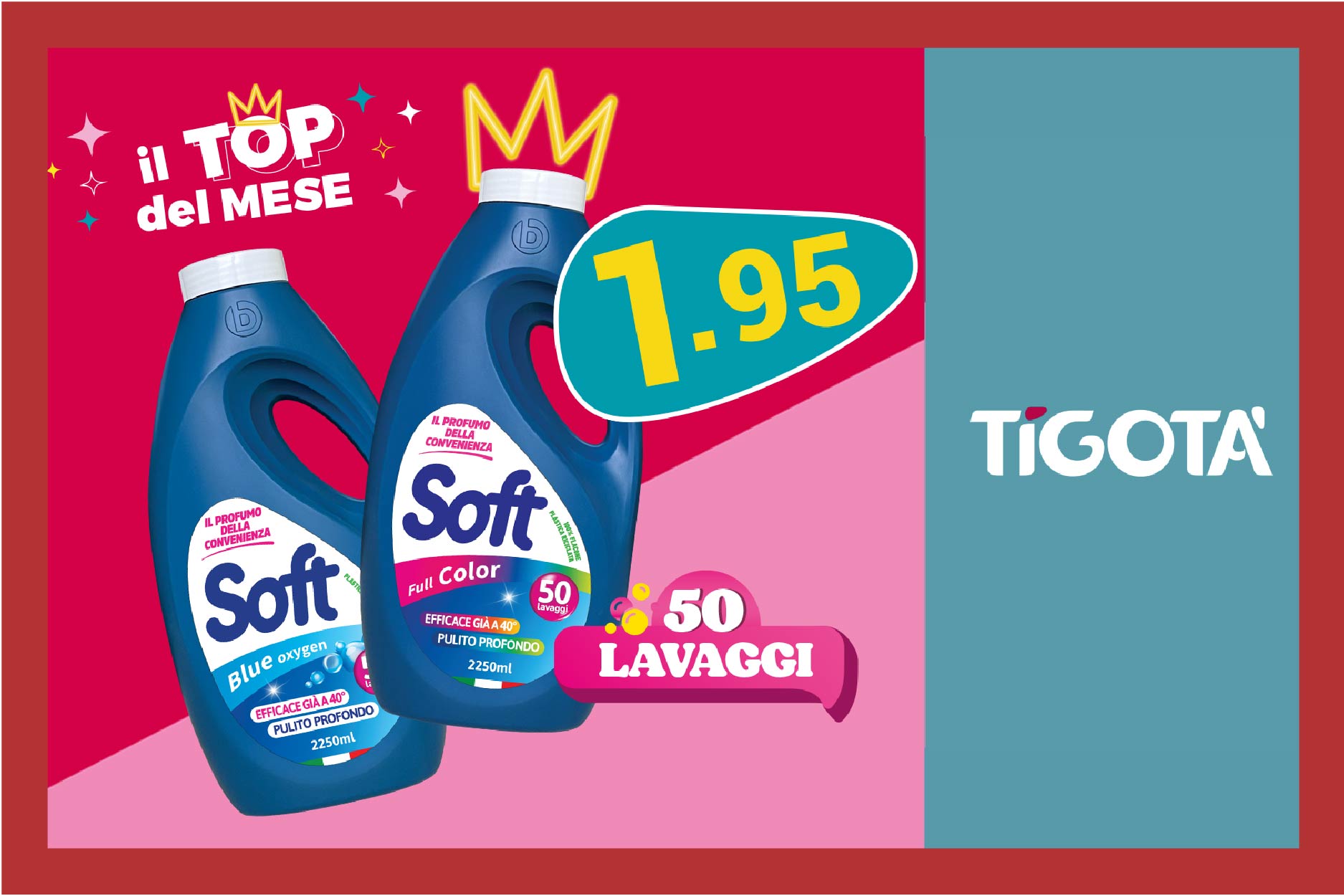 Il top del mese da Tigotà? Soft, detersivo lavatrice da 50 lavaggi a CHF 1.95! Approfittane 😍