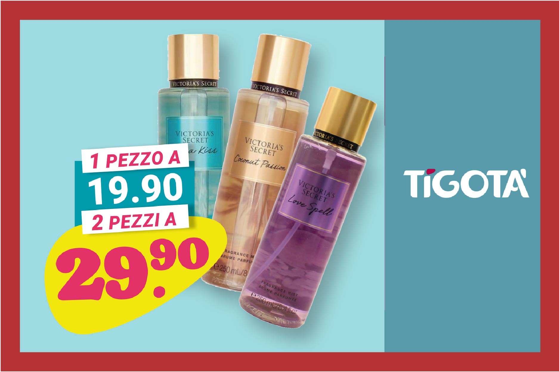 Lasciati avvolgere dal profumo dell’estate con Tigotà🥰Victoria’s Secret acque profumate e body lotion a CHF 19.90, e se ne acquisti due le paghi CHF 29.90! Approfittane!